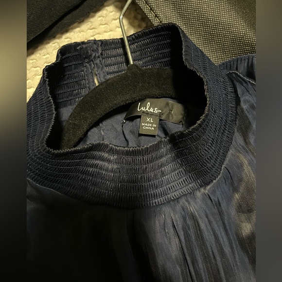 Lulus XL Take a Glance Navy Blue Tiered Mock Neck Midi Dress - Picture 9 of 9